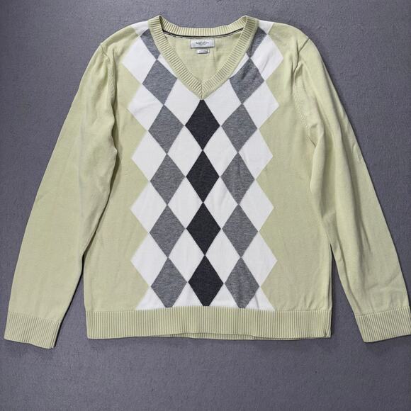 Van Heusen Classic Argyle Vneck Sweater Large Academia Retro Preppy Formal - Picture 1 of 7